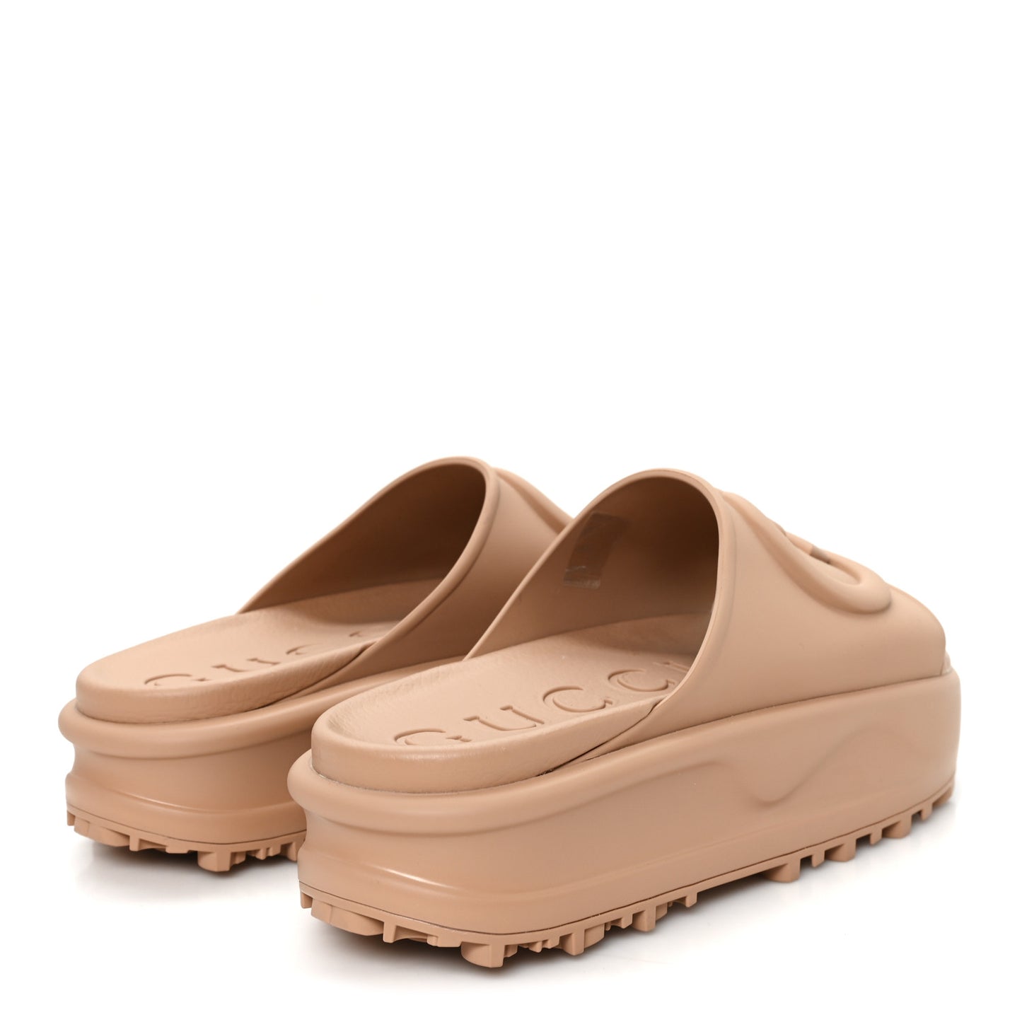 Soft Rubber Womens Interlocking G Platform 42mm Slide Sandals 39 Vintage Camel