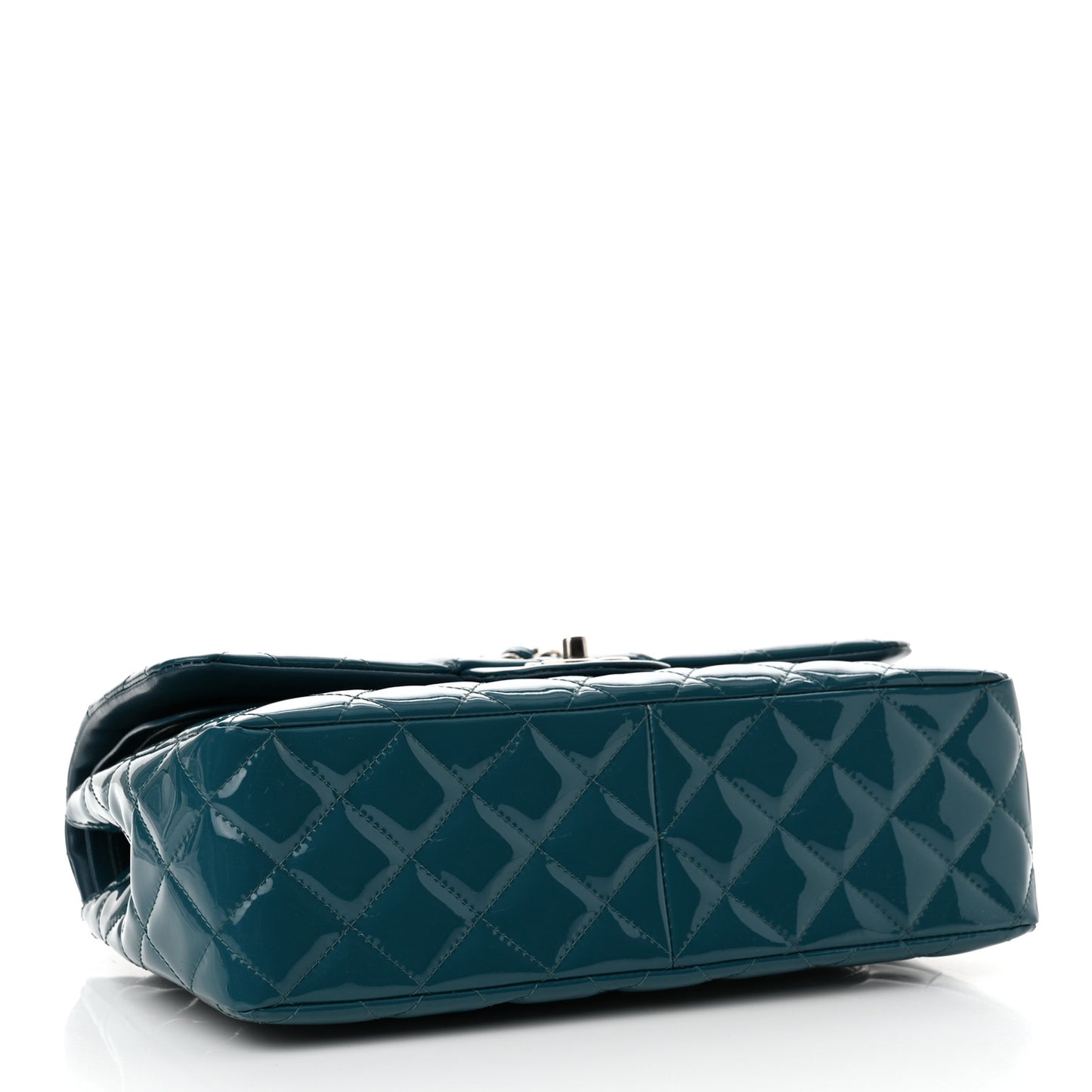 Patent Calfskin Quilted Jumbo Double Flap Turquoise