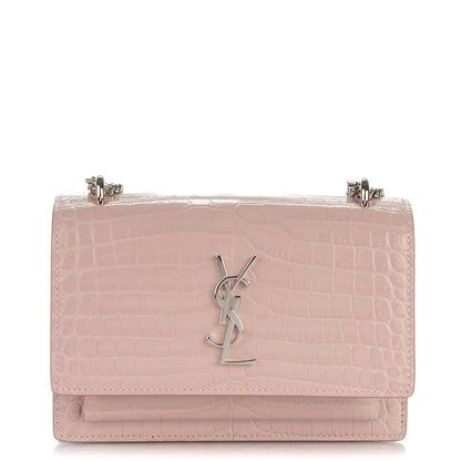 Saint Laurent Calfskin Crocodile Embossed Monogram Sunset Chain Wallet Soft Nude 1 of 7