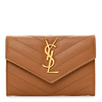 Saint Laurent Grain De Poudre Matelasse Chevron Small Monogram Envelope Wallet Natural Dark 1 of 7