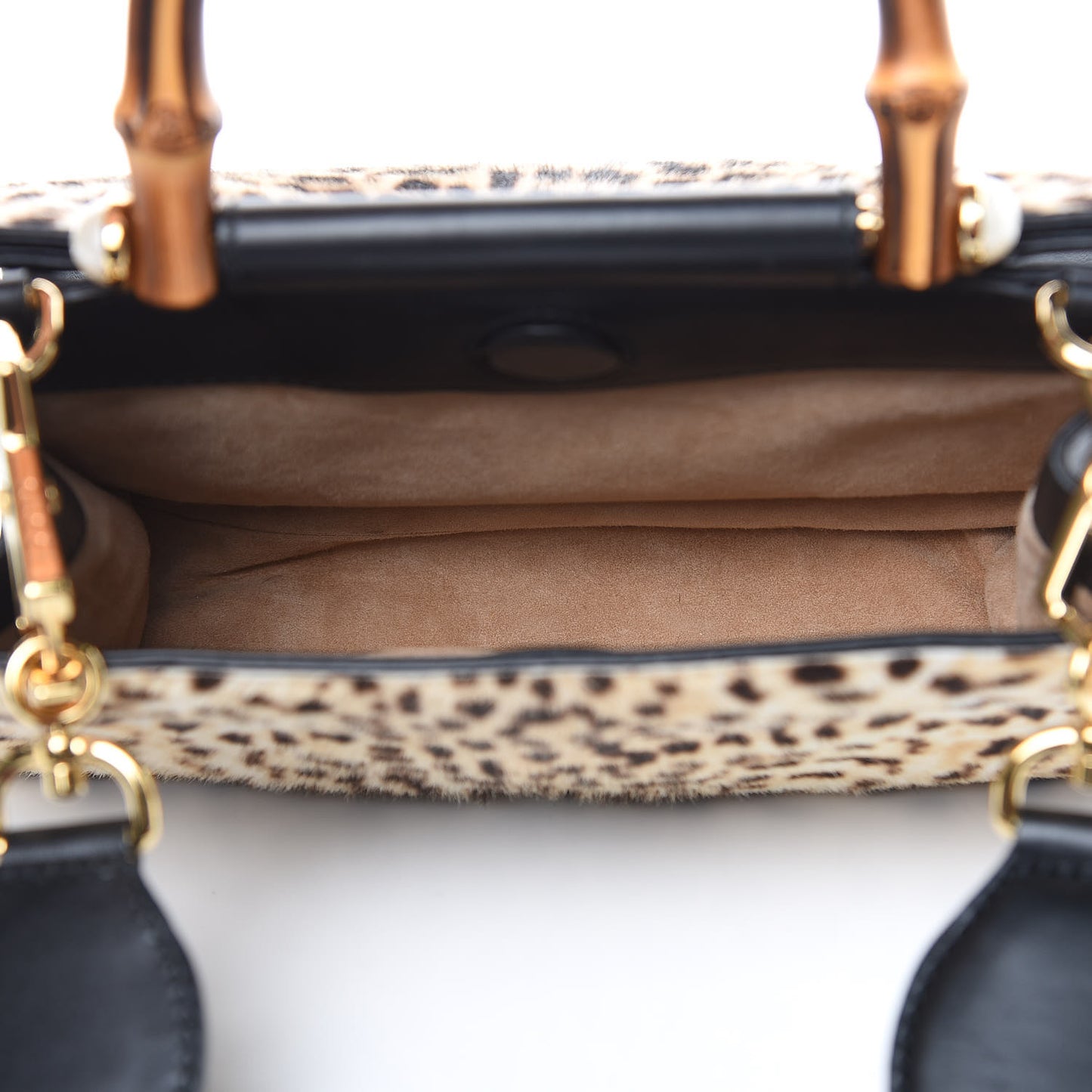 Calf Hair Bamboo Web Leopard Print Mini Nymphaea Top Handle Bag