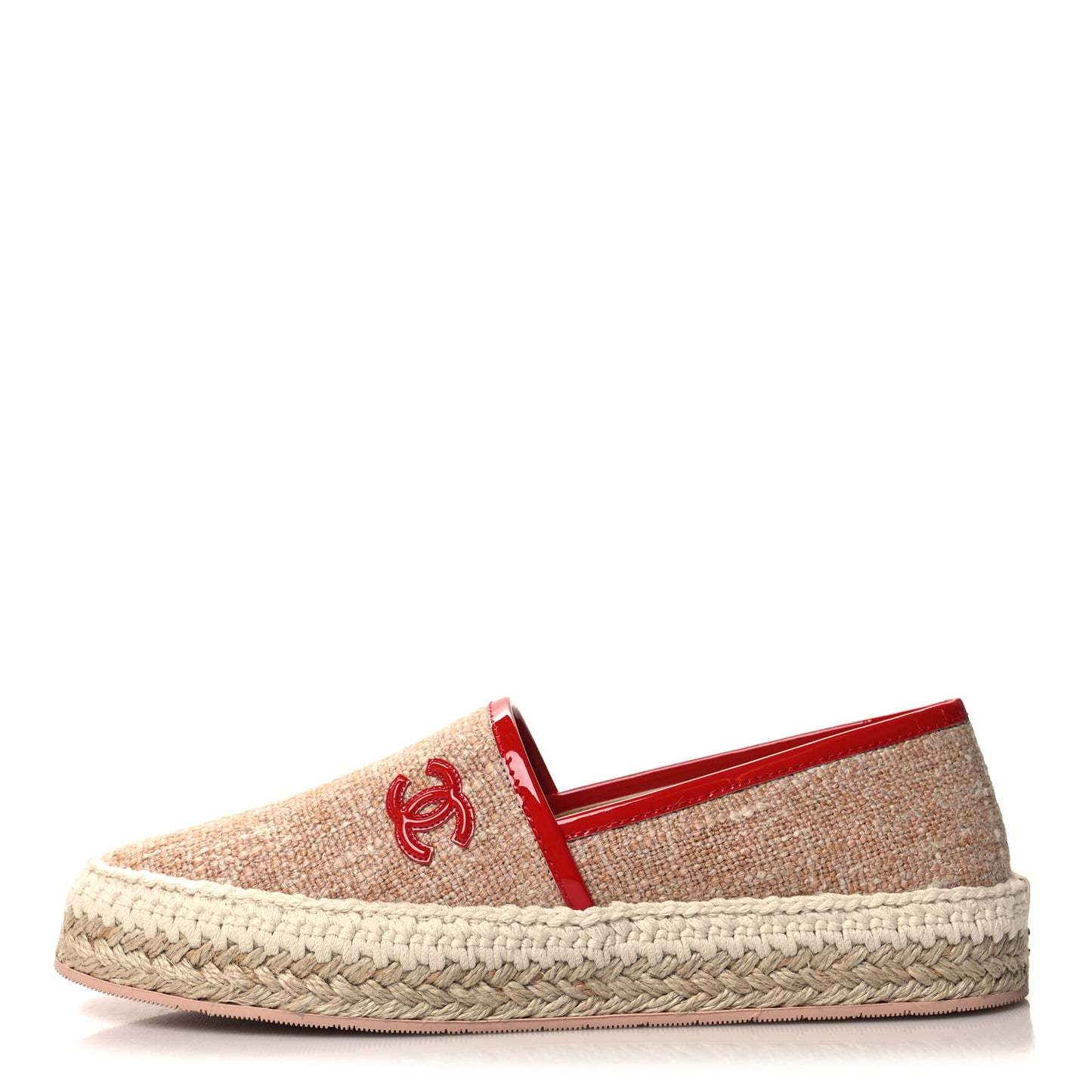 Fabric Patent Calfskin CC Espadrilles 38 Pink Red