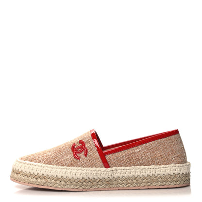 Chanel Fabric Patent Calfskin CC Espadrilles 38 Pink Red 1 of 9