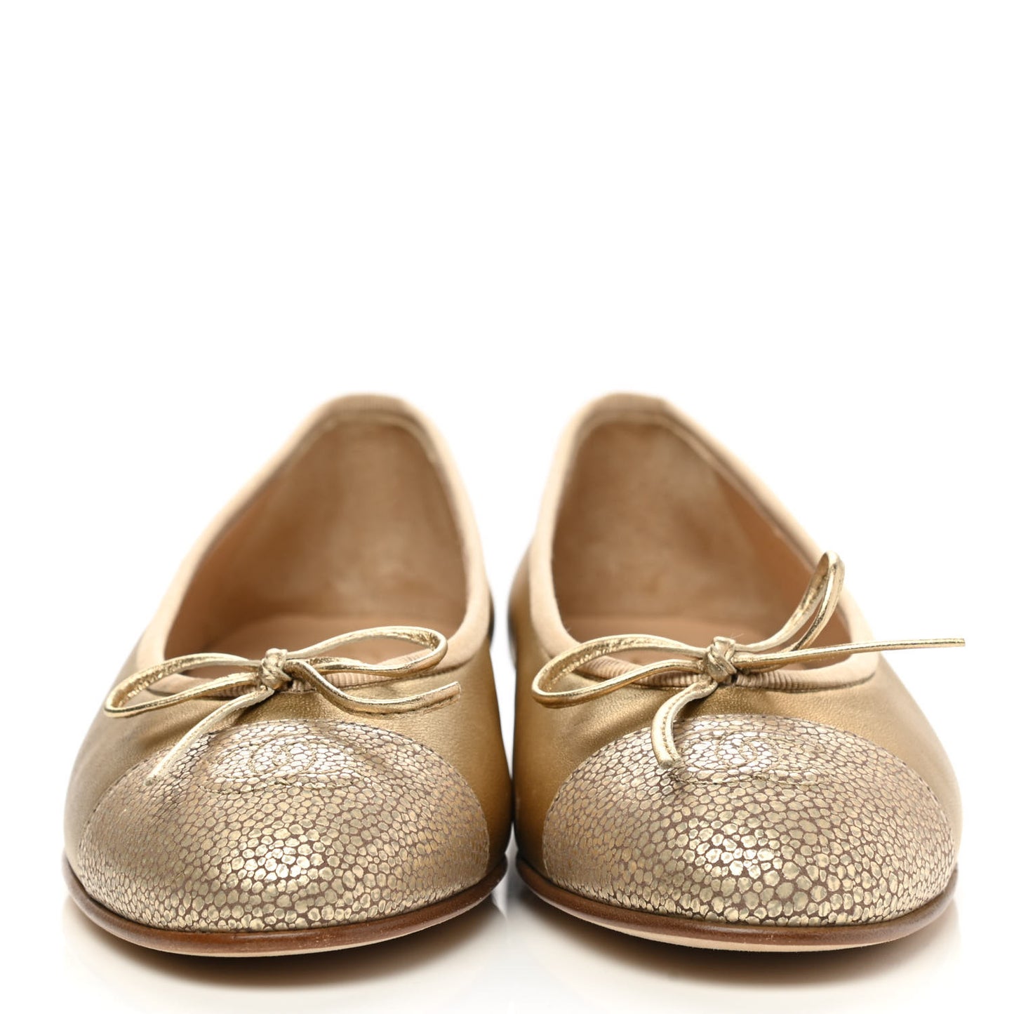 Lambskin Metallic Caviar CC Cap Toe Ballerina Flats 37 Light Gold