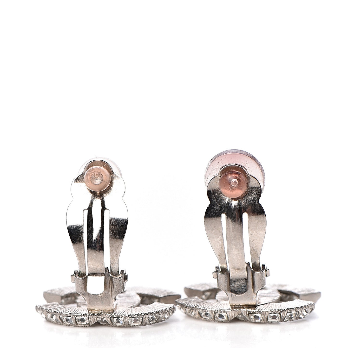 Baguette Crystal CC Clip On Earrings Silver