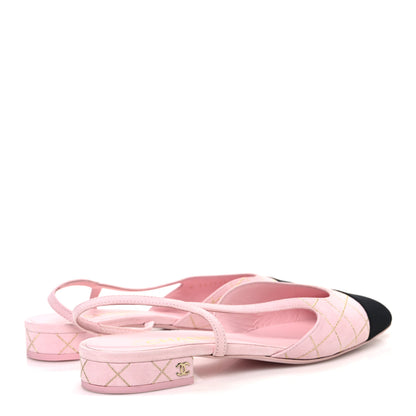 Chanel Suede Crystal Grosgrain Cap Toe CC Slingback Flats 39 Pink Gold Black 5 of 10
