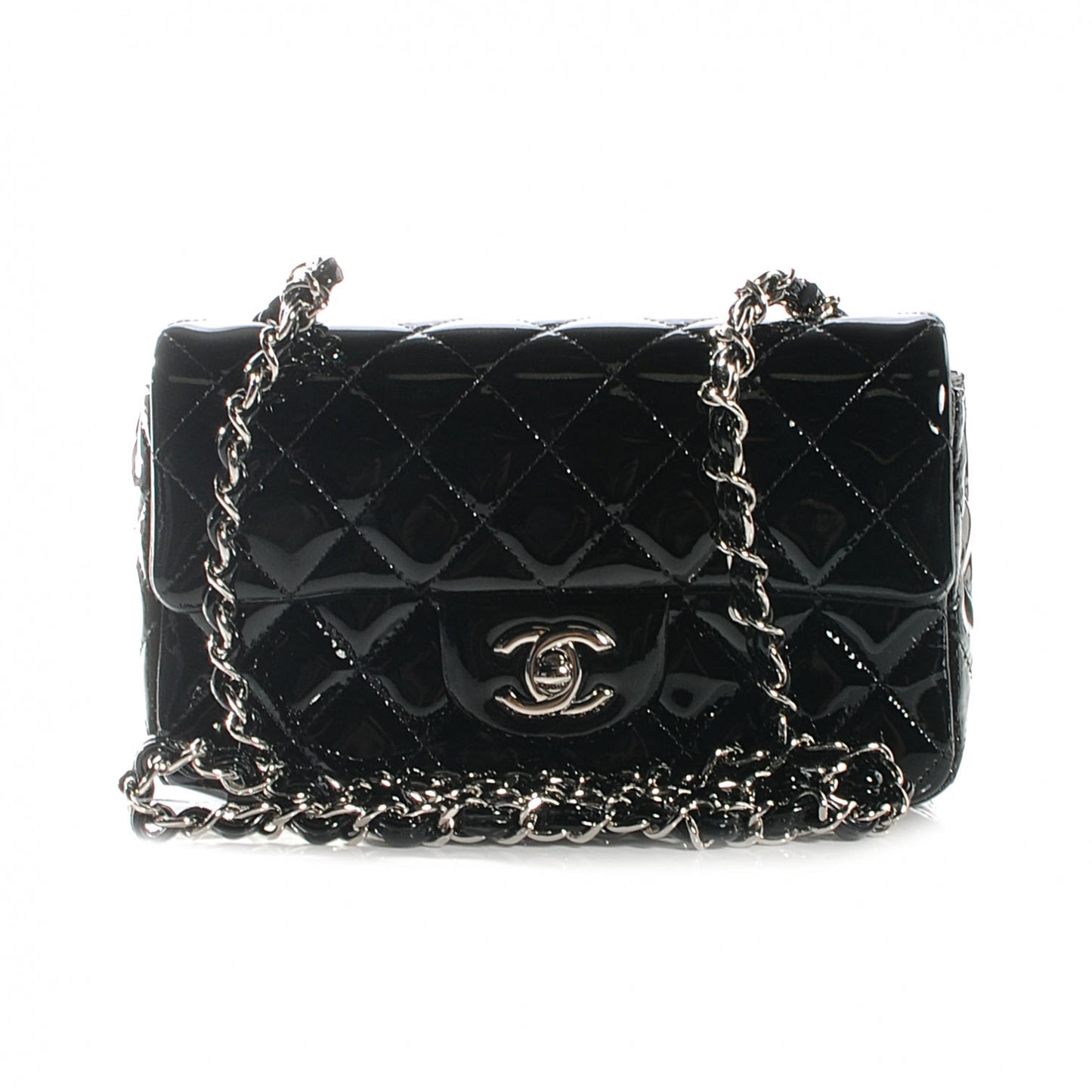 Patent Quilted Mini Flap Black