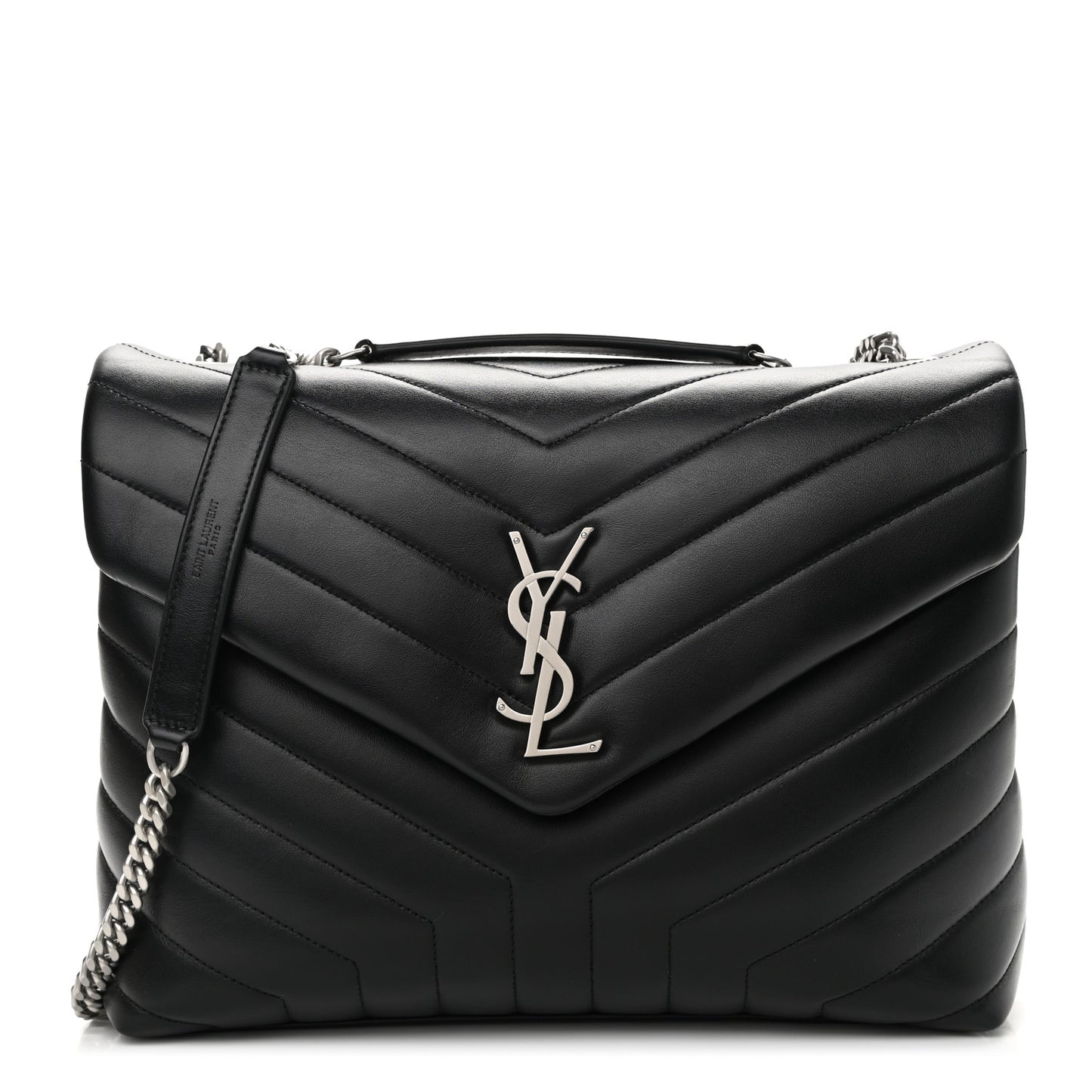 Calfskin Y Quilted Monogram Medium Loulou Chain Satchel Black