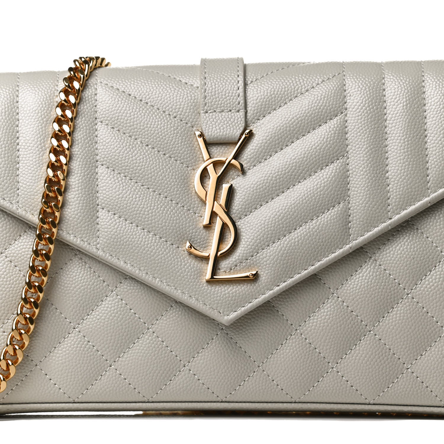 Saint Laurent Grain De Poudre Mixed Matelasse Triquilt Monogram Chain Wallet Crema Soft 8 of 12
