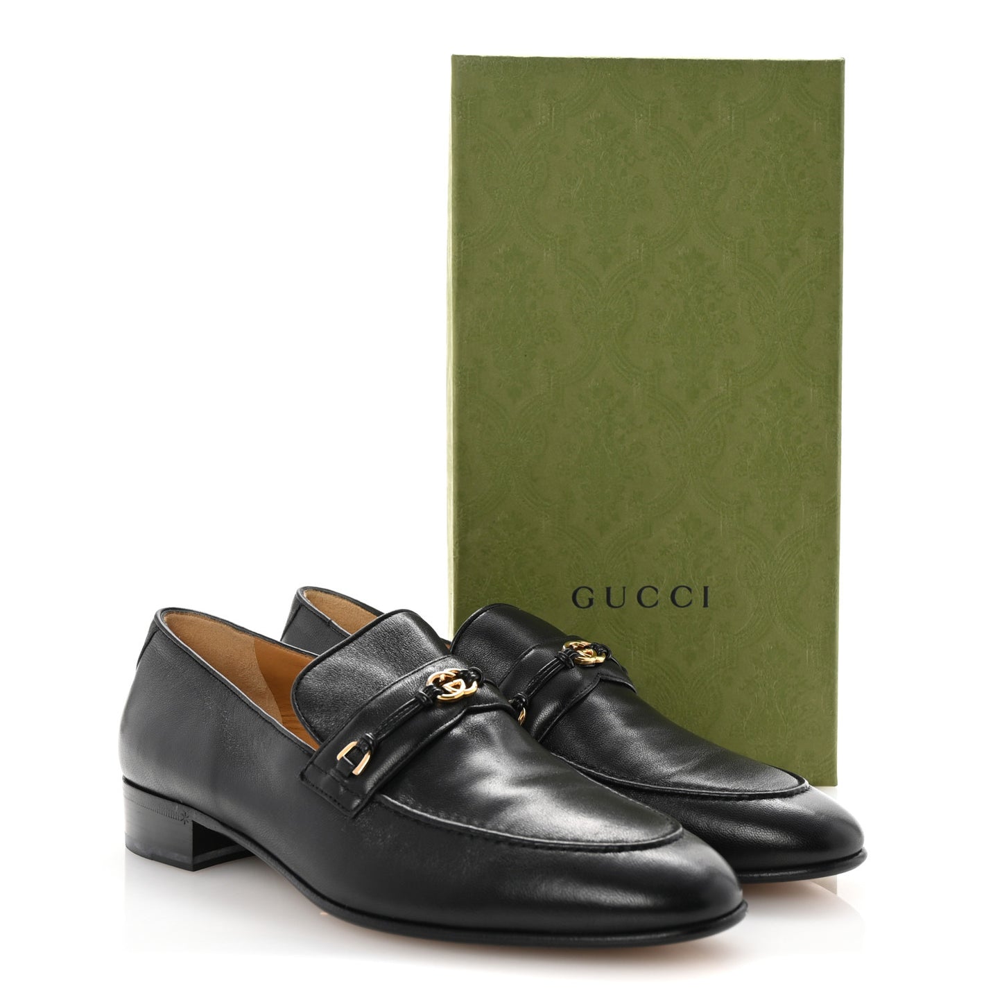 GUCCI Calfskin Womens Interlocking G Horsebit Loafers 40 Black 40 Black