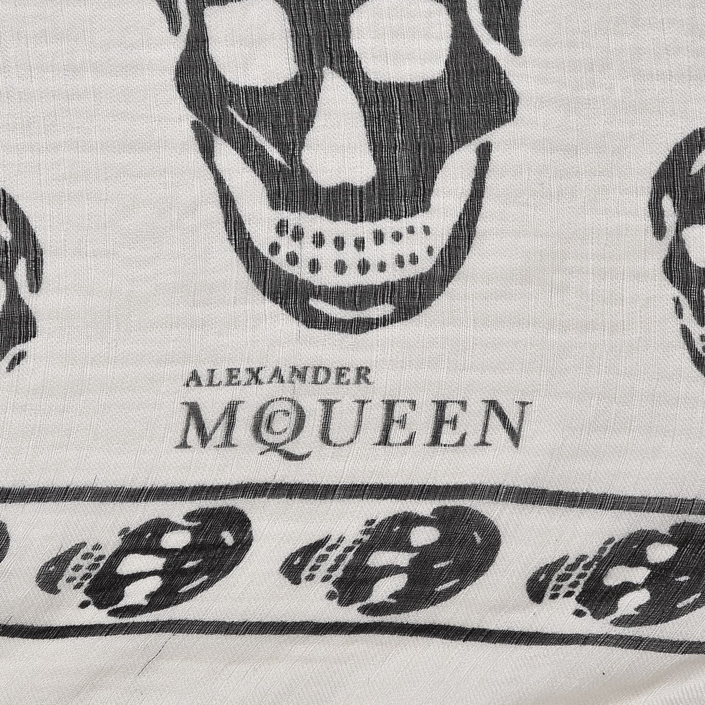 Silk Chiffon Skull Scarf Ivory Black