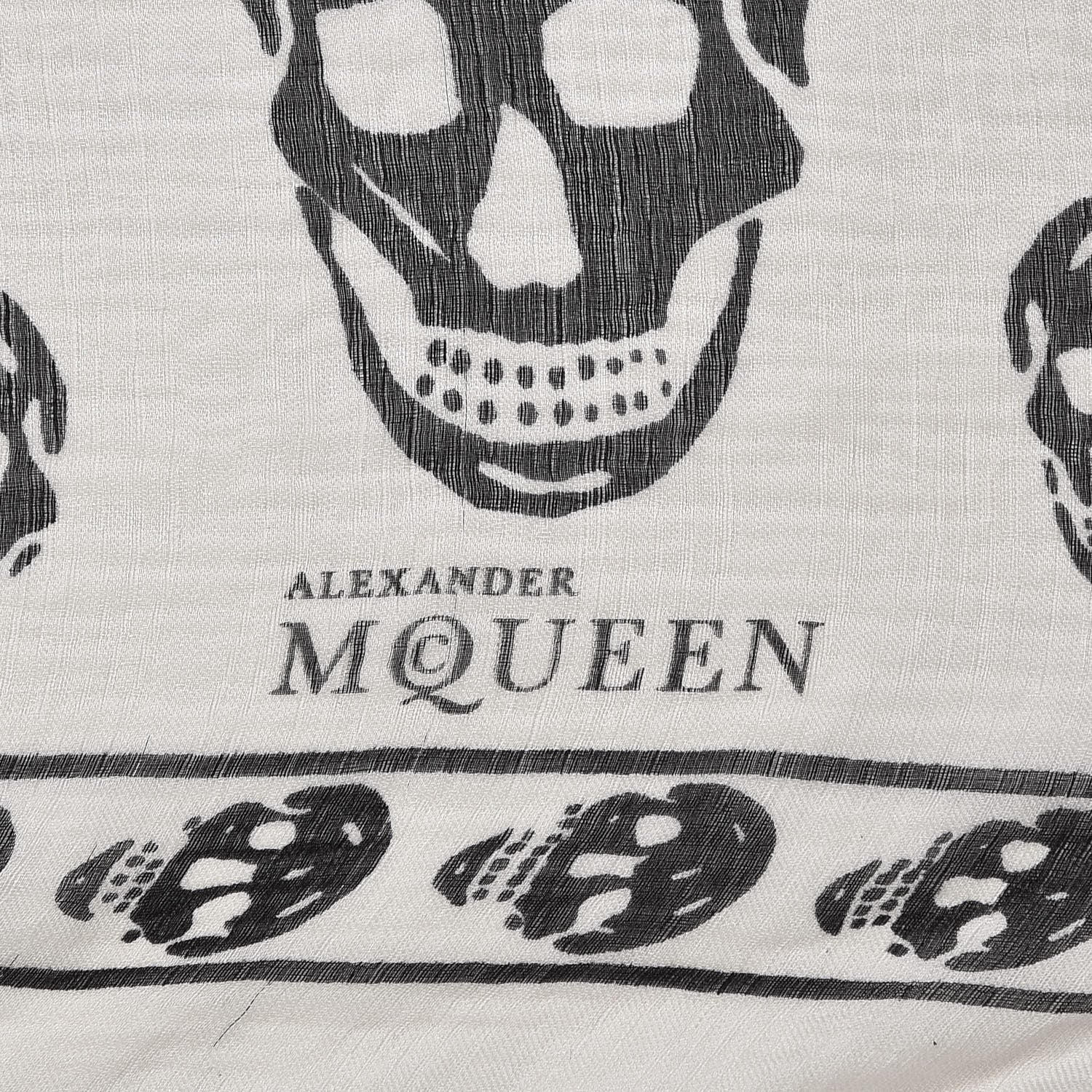 Alexander McQueen Silk Chiffon Skull Scarf Ivory Black 3 of 4