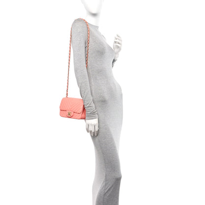 Chanel Lambskin Chevron Quilted Mini Square Flap Pink 2 of 11