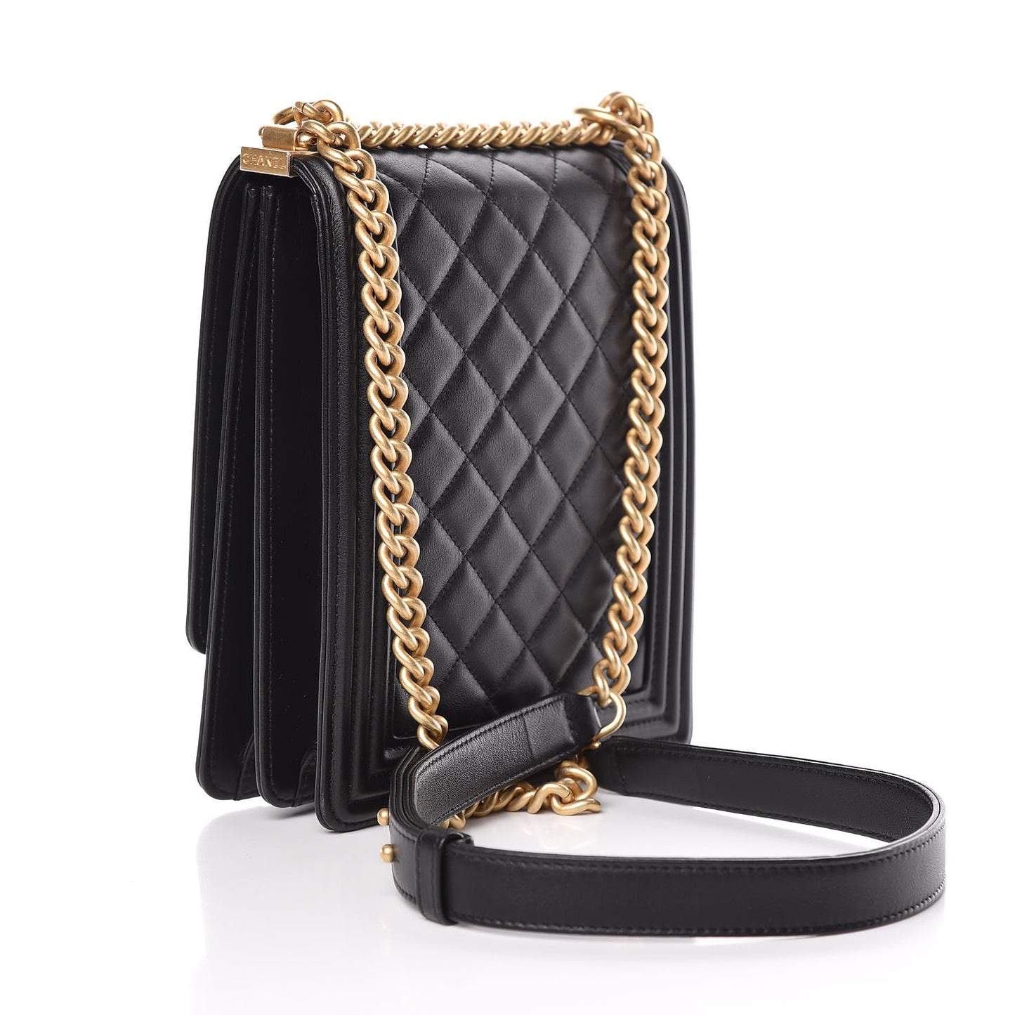 Calfskin Quilted North South Boy Flap Black