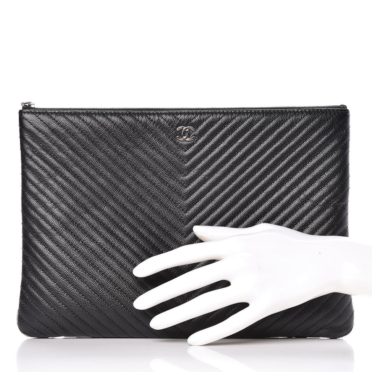 Caviar Chevron Quilted Medium Cosmetic Case Black