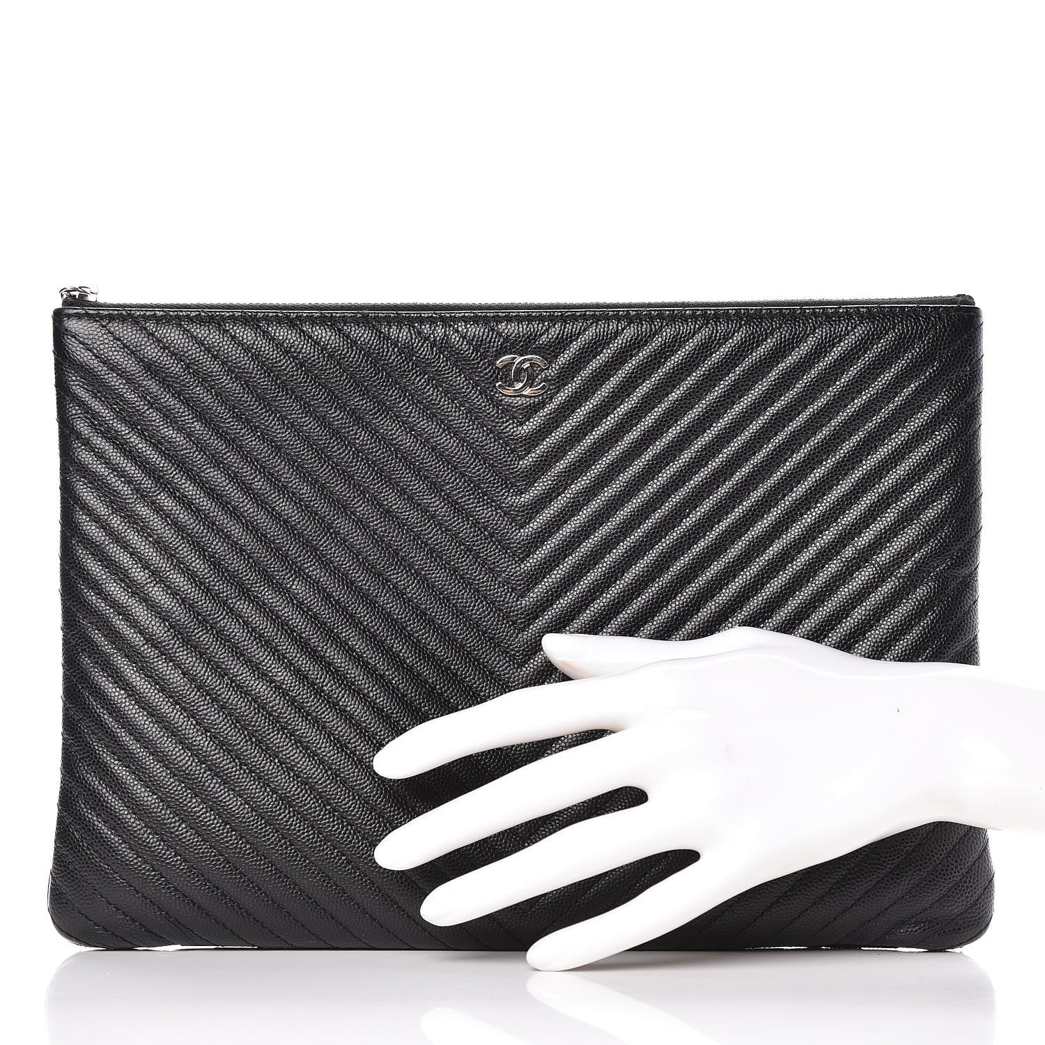 Chanel Caviar Chevron Quilted Medium Cosmetic Case Black 2 of 11