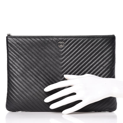 Chanel Caviar Chevron Quilted Medium Cosmetic Case Black 2 of 11