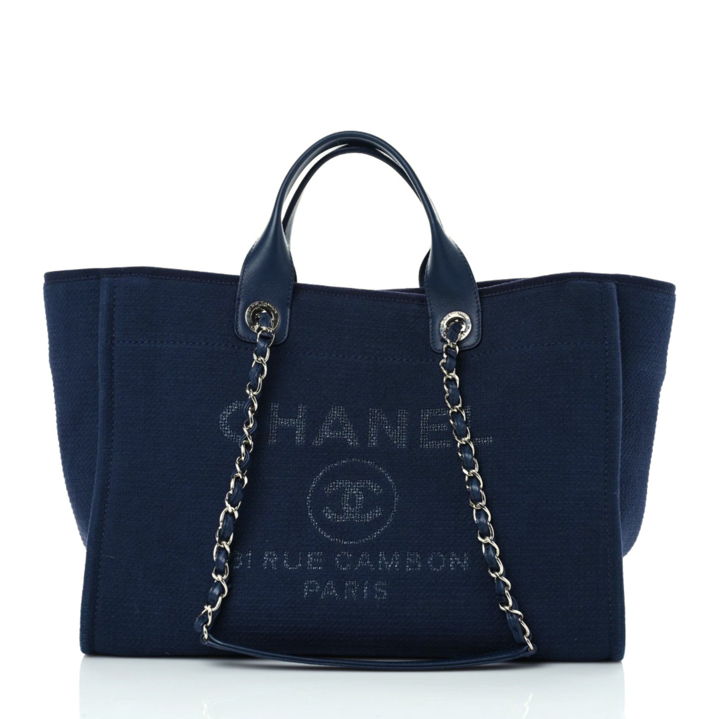 Mixed Fibers Calfskin Medium Deauville Tote Dark Blue