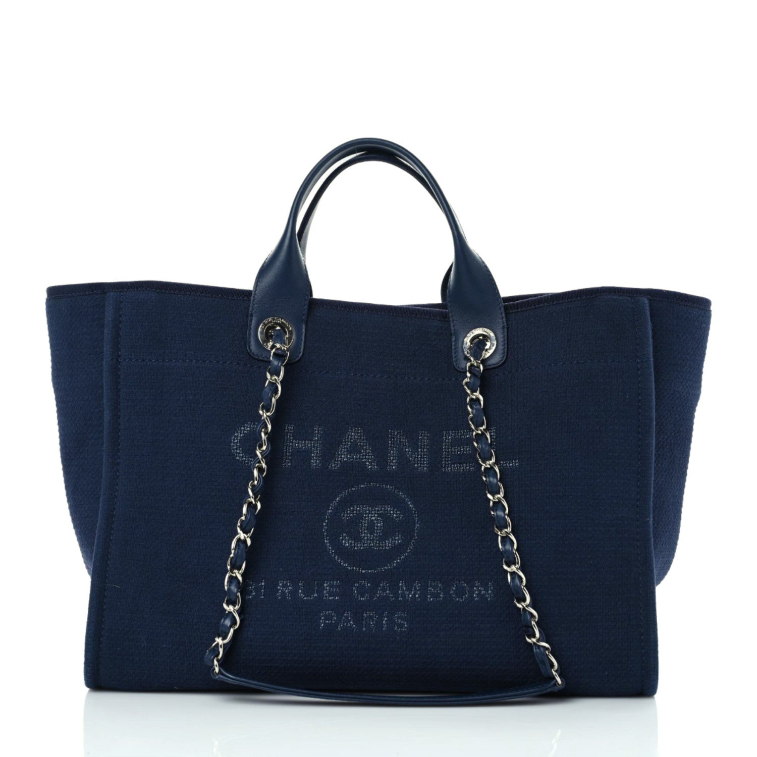 Chanel Mixed Fibers Calfskin Medium Deauville Tote Dark Blue 3 of 13