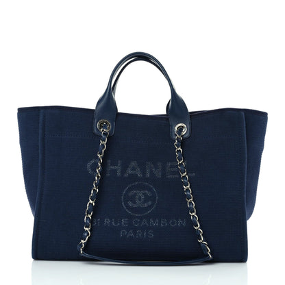 Chanel Mixed Fibers Calfskin Medium Deauville Tote Dark Blue 3 of 13