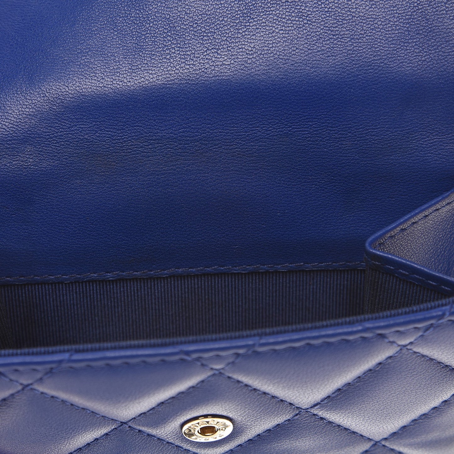 Lambskin Quilted Compact French Flap Wallet Blue