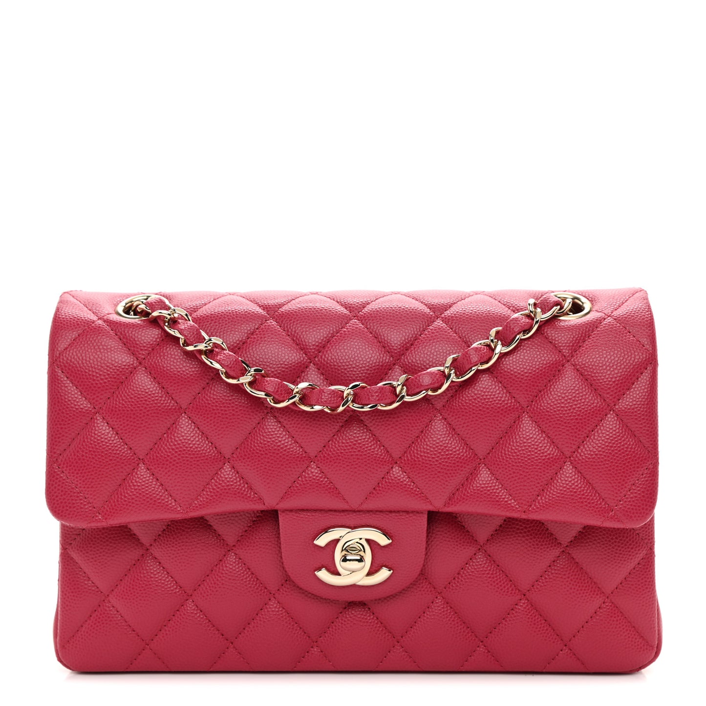 Caviar Quilted Small Double Flap Dark Pink