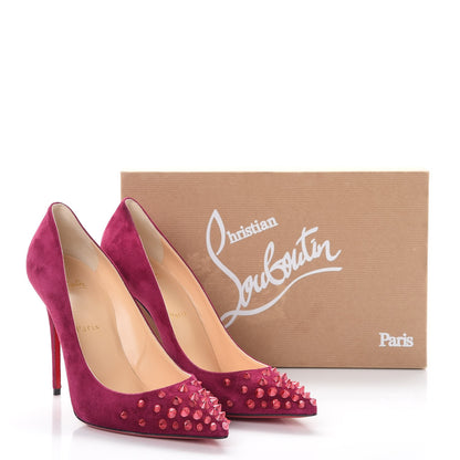 Christian Louboutin Veau Velours Spikyshell 100 Pumps 39.5 Figue Fuxia 10 of 10