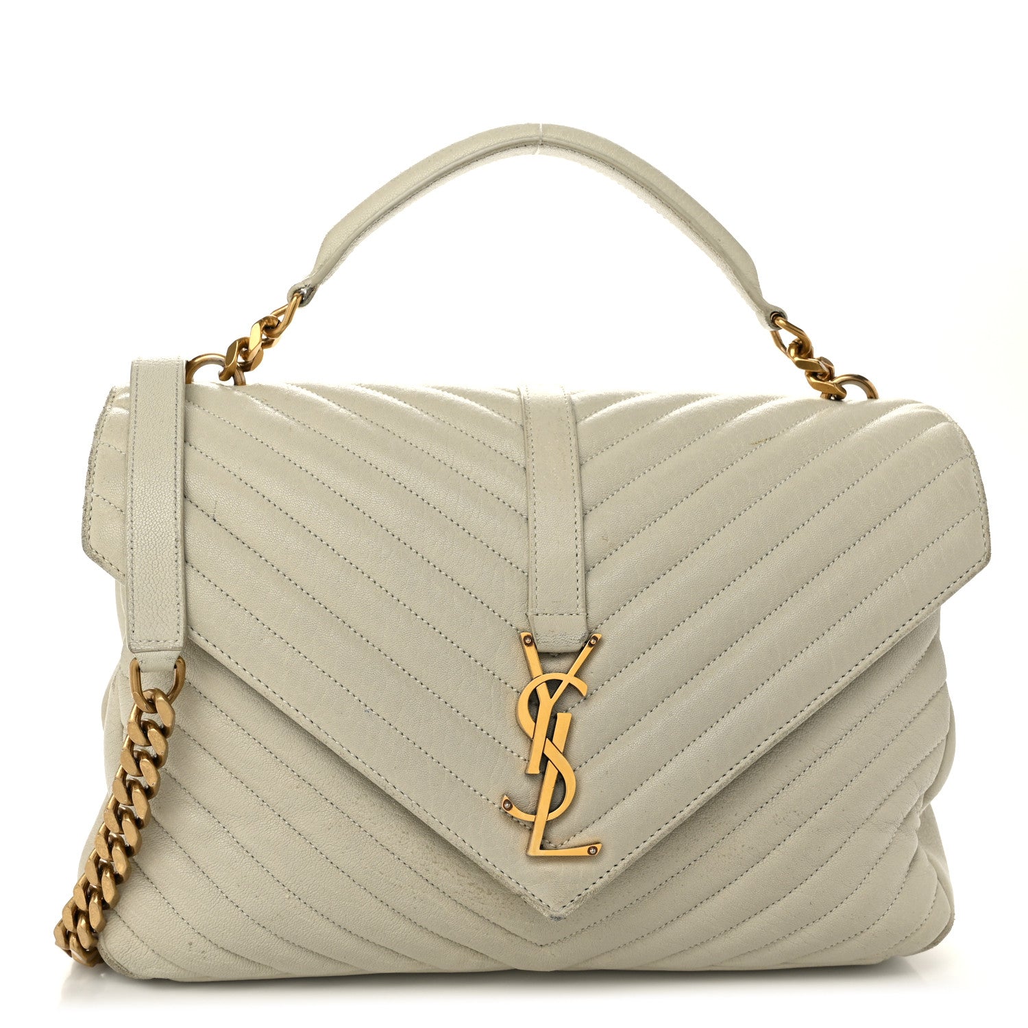 Saint Laurent Sheepskin Matelasse Chevron Monogram Large College Satchel Cream Soft 1 of 21