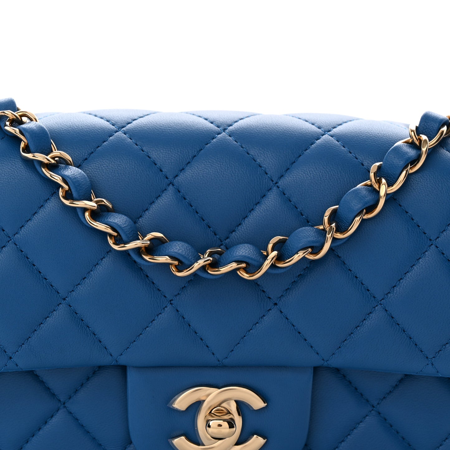 Lambskin Quilted Mini Rectangular Flap Blue