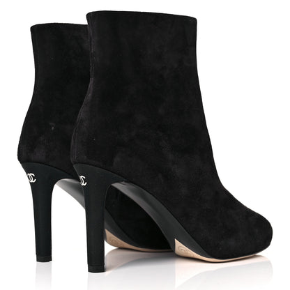 Chanel Suede Grosgrain CC Short Boots 35 Black 4 of 9