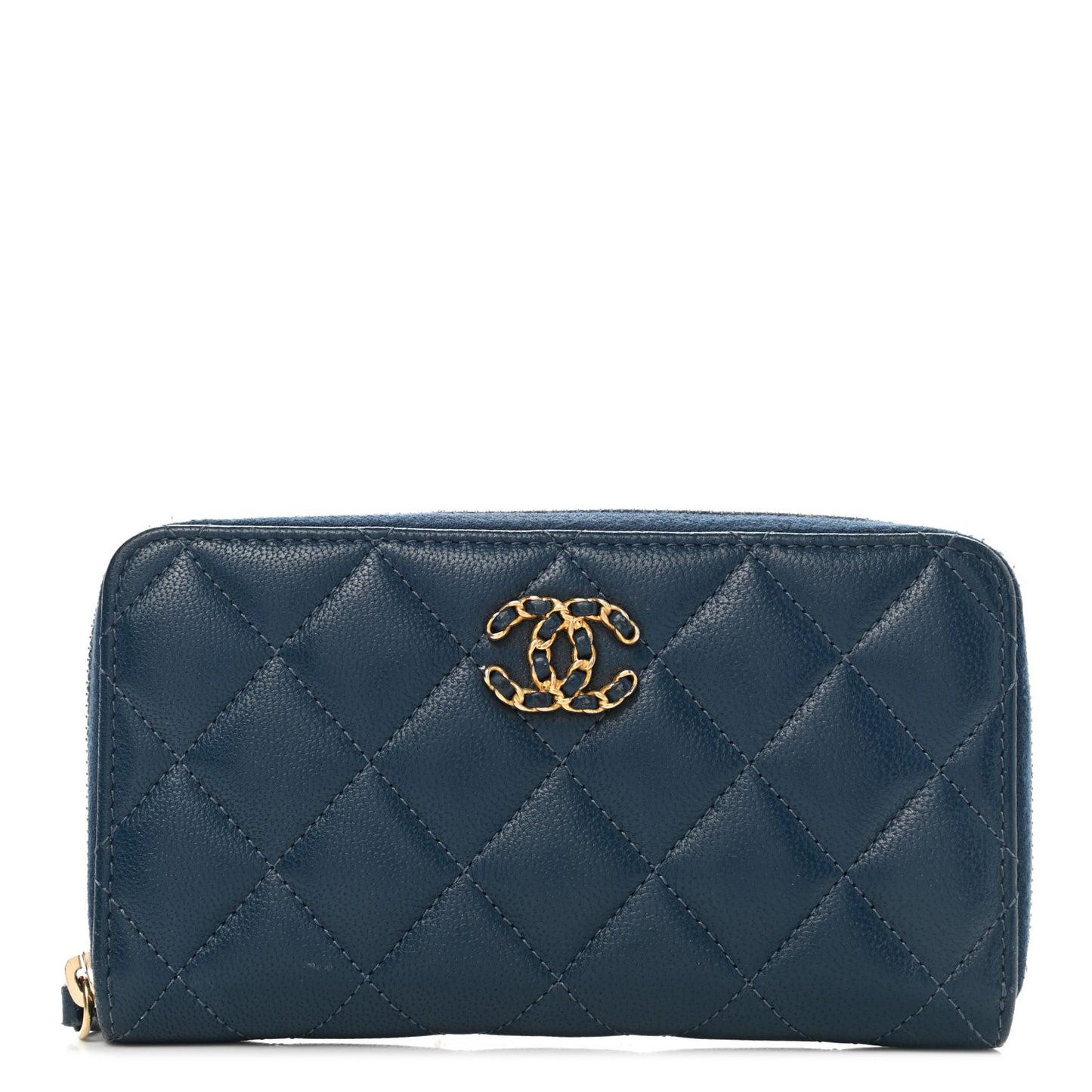 Lambskin Quilted 19 Small Zip Around Wallet Blue