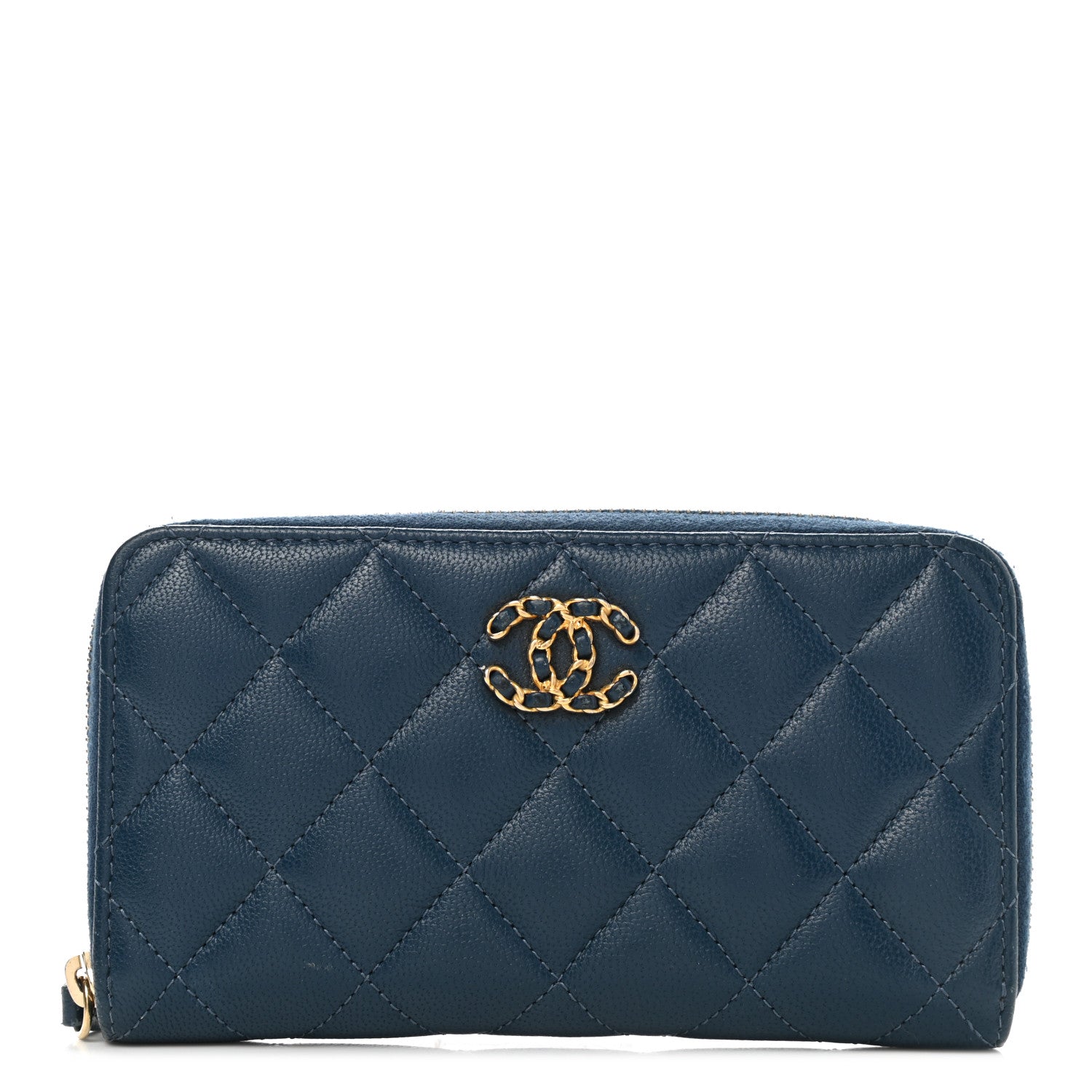 Chanel Lambskin Quilted 19 Small Zip Around Wallet Blue 1 of 8