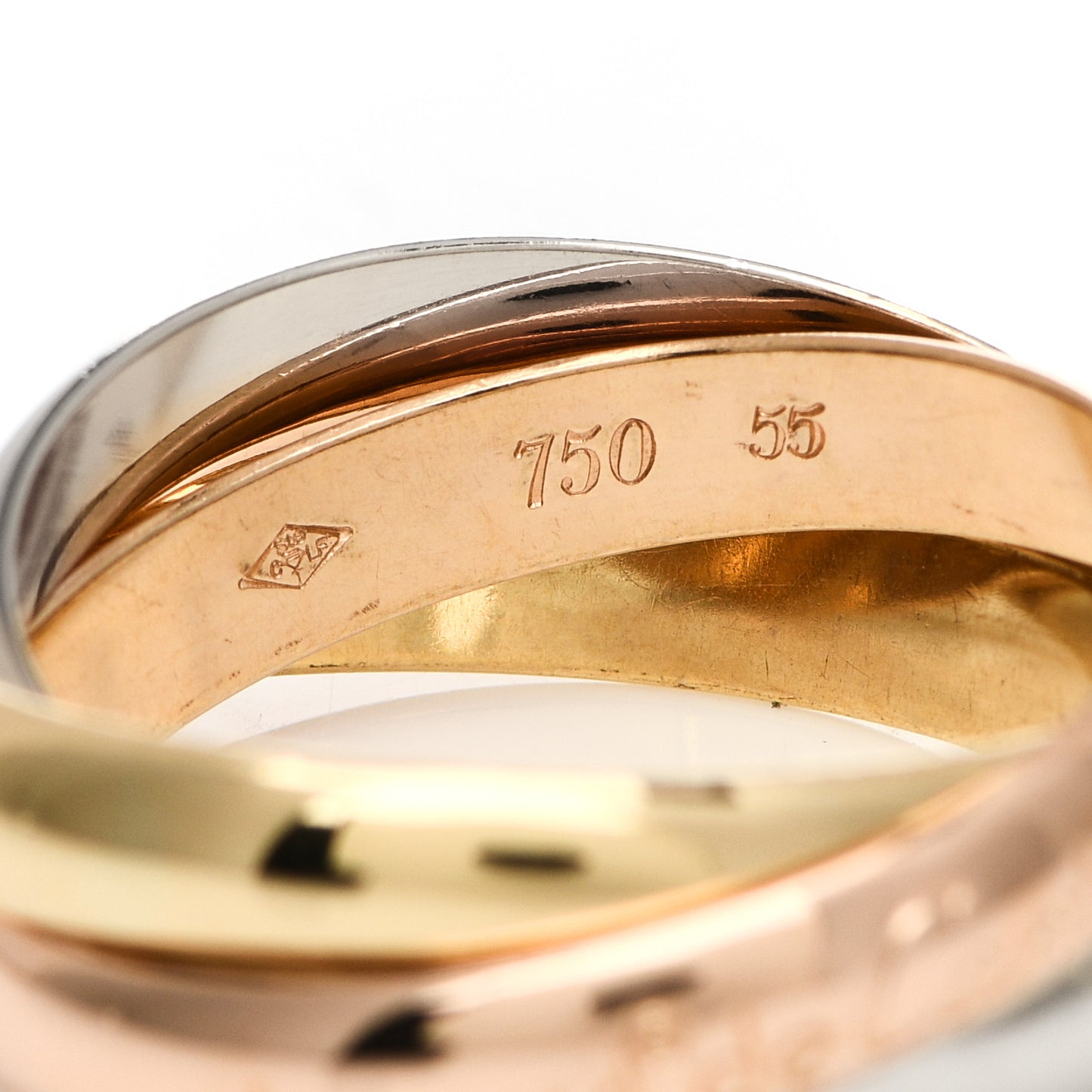 18K Pink Yellow White Gold Classic Les Must De Cartier Trinity Ring 55 7.25
