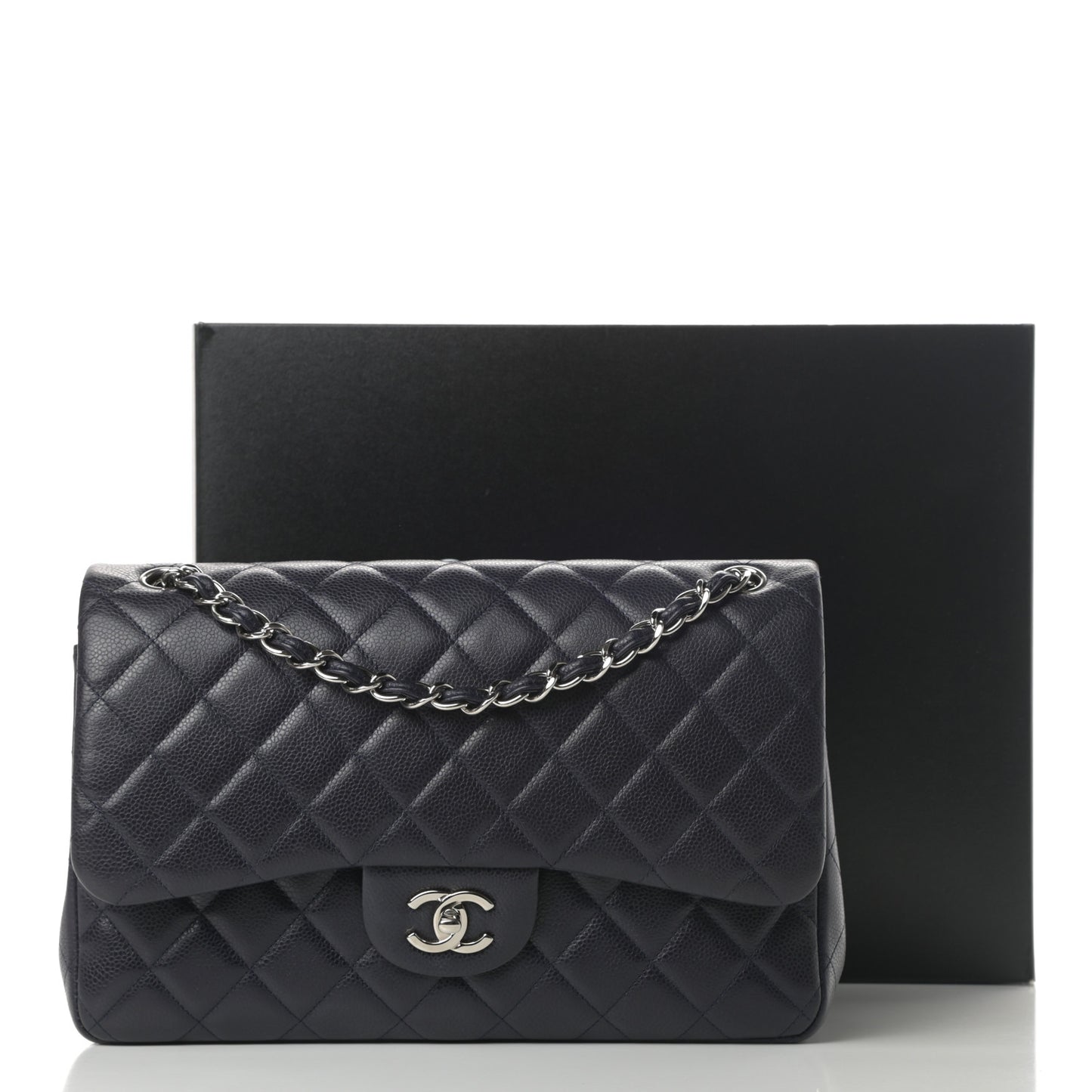 Caviar Quilted Jumbo Double Flap Navy Blue