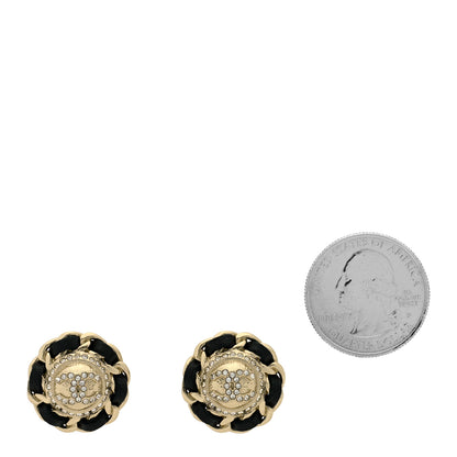 Chanel Crystal Lambskin Chain Around CC Earrings Gold Black 2 of 4