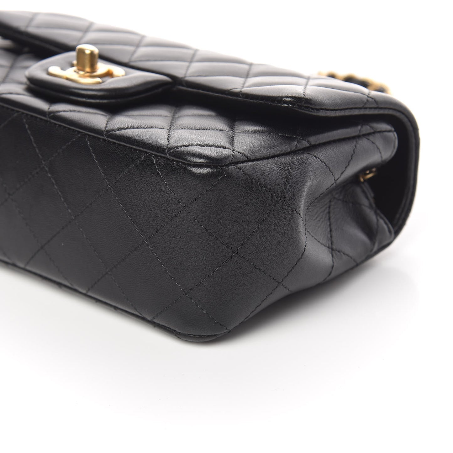 Lambskin Quilted Mini Rectangular Flap Black