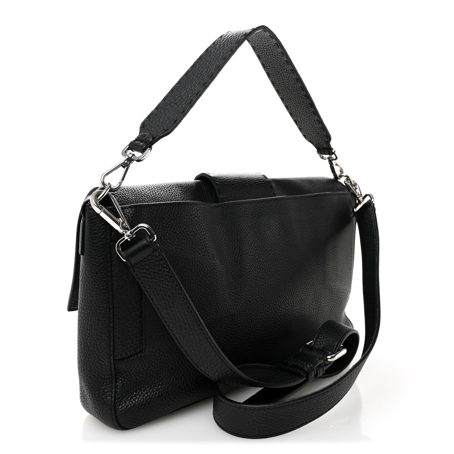 Fendi Cuoio Romano Selleria Large Convertible Baguette  Black 3 of 12