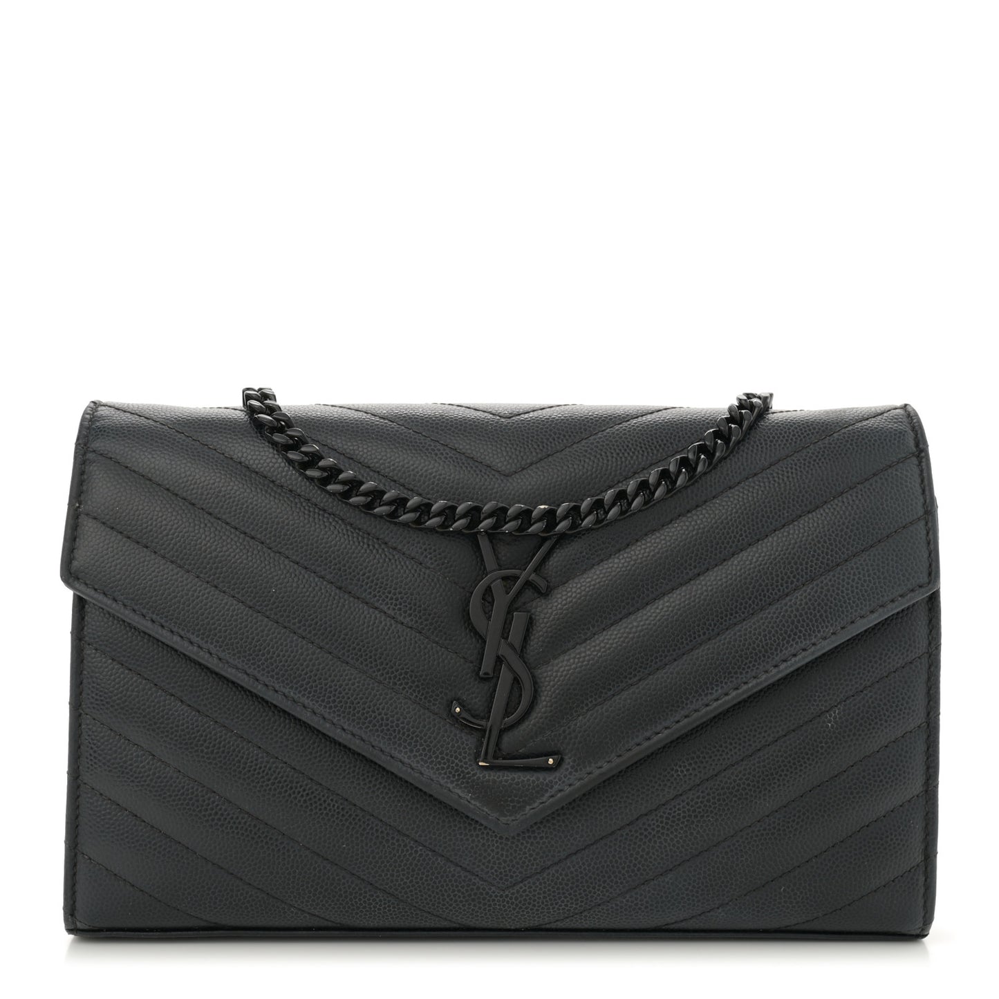 Grain De Poudre Matelasse Chevron Monogram Monochrome Chain Wallet Black