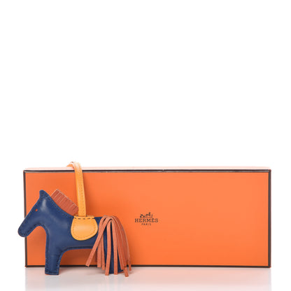 Hermes Milo Lambskin Grigri Rodeo Horse Bag Charm PM Bleu de Malte Cornaline Jaune D'Or 5 of 5