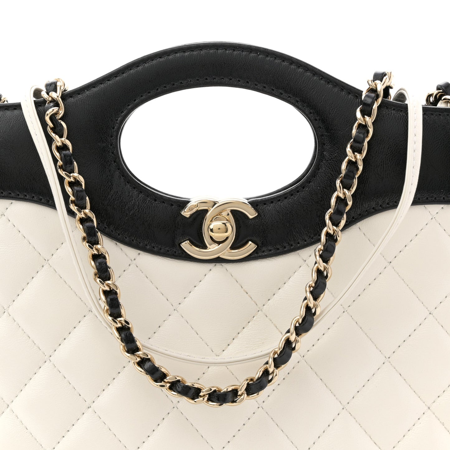Patent Calfskin Quilted Mini 31 Shopping Bag White Black
