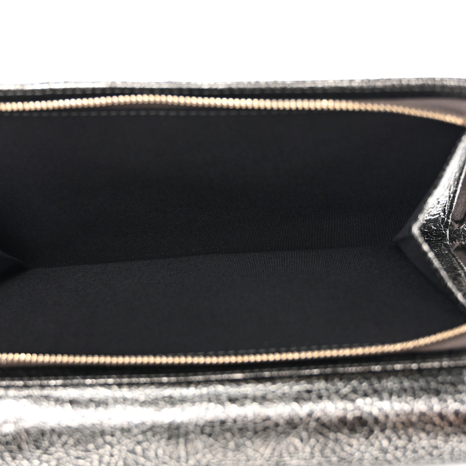Chanel Cracked Metallic Calfskin Quilted Zip Away Chain Clutch Dark Silver 5 of 9