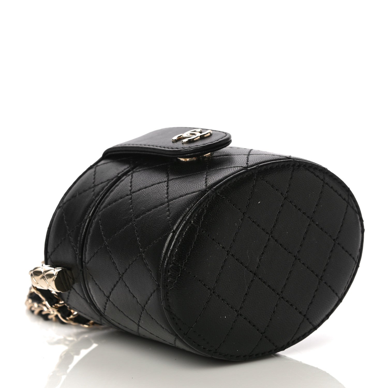 Chanel Lambskin Quilted Mini Round Vanity Case With Chain Black 3 of 14