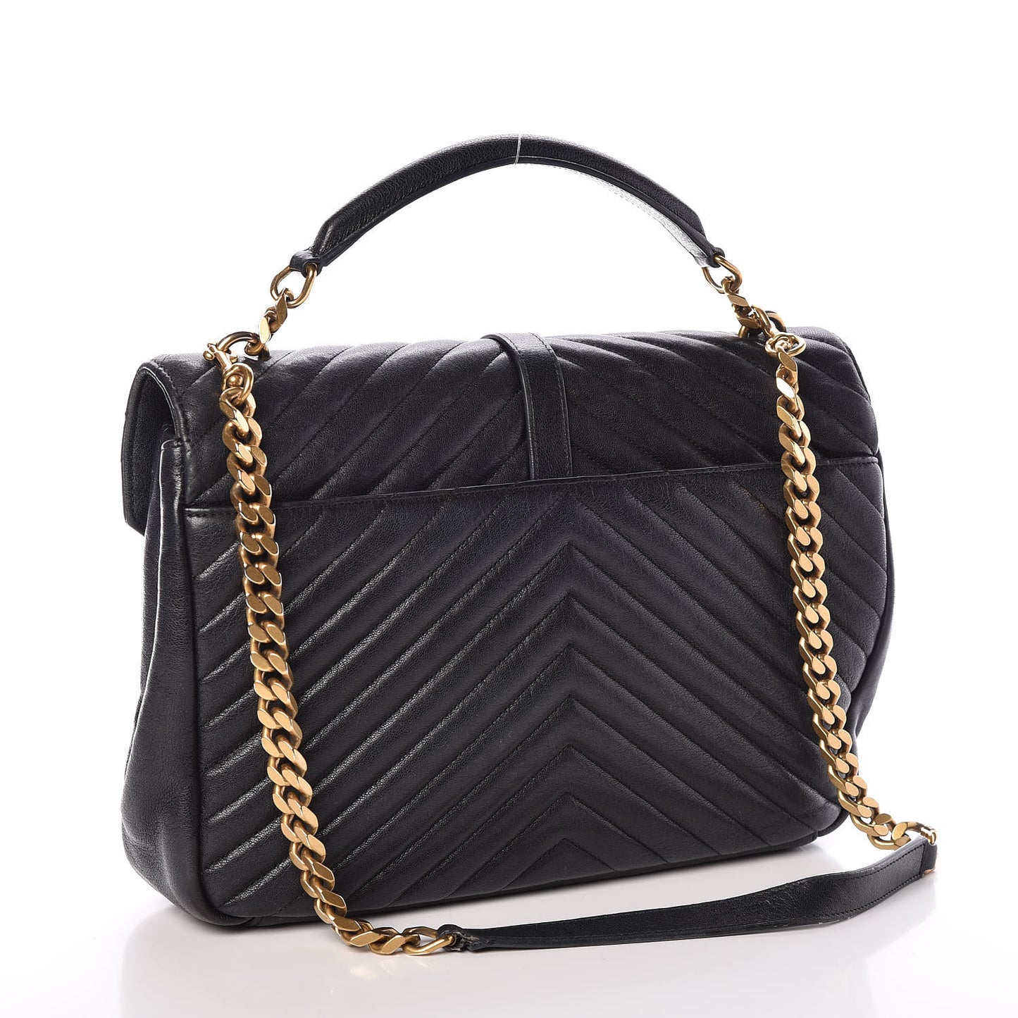 Sheepskin Matelasse Chevron Monogram Large College Satchel Black