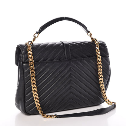 Saint Laurent Sheepskin Matelasse Chevron Monogram Large College Satchel Black 3 of 14
