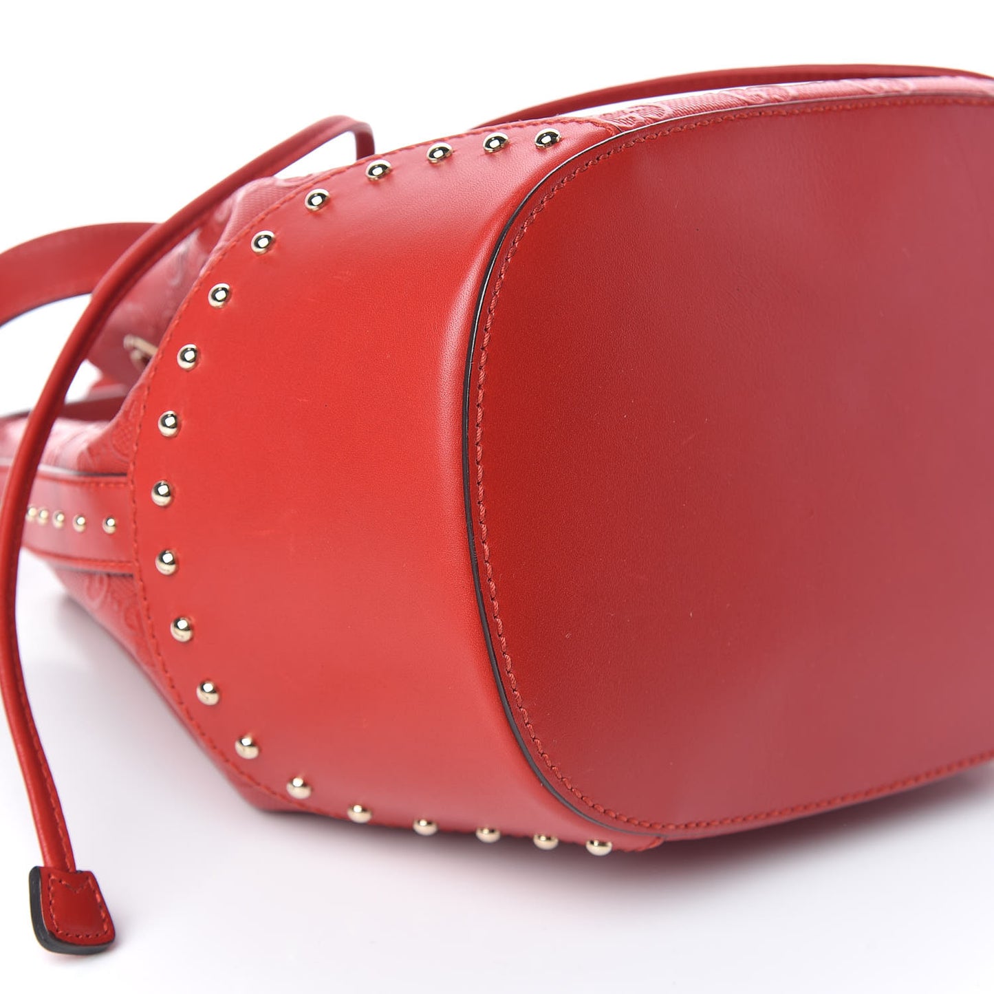 HIlary Lux GG Monogram Embossed Studded Small Bucket Bag Tobasco