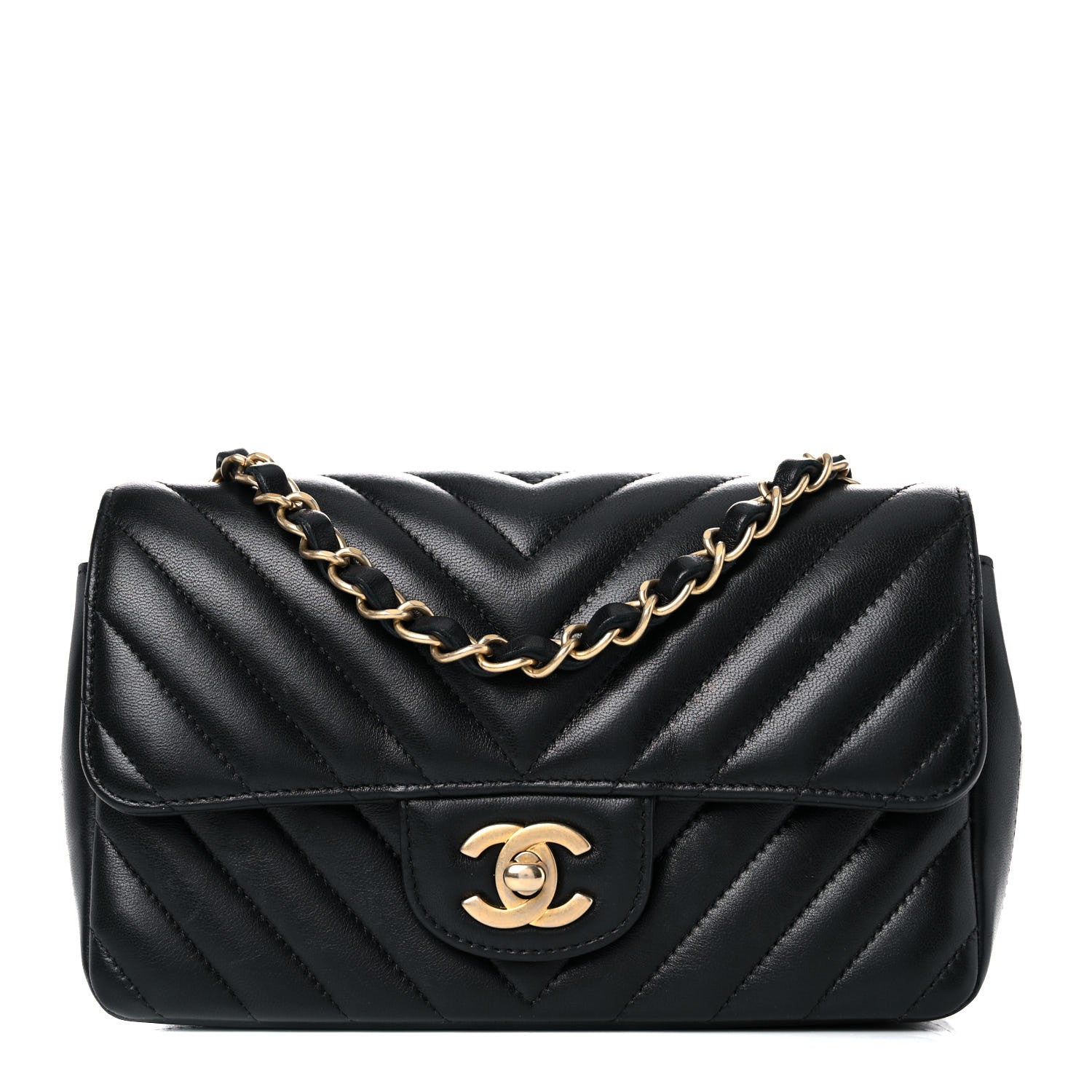 Chanel Lambskin Chevron Quilted Mini Rectangular Flap Black 1 of 16
