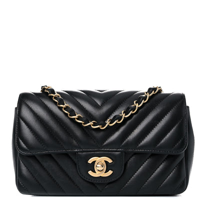 Chanel Lambskin Chevron Quilted Mini Rectangular Flap Black 1 of 16