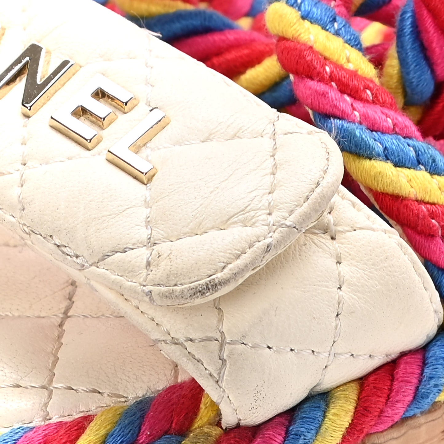 Cord Lambskin Quilted Logo Sandals 37 Multicolor