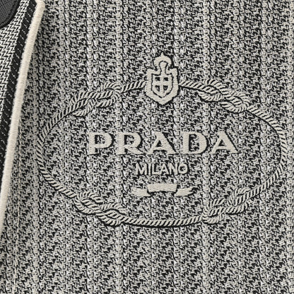 Prada Jacquard Logo Embroidered Small Tote Black Talco 7 of 9