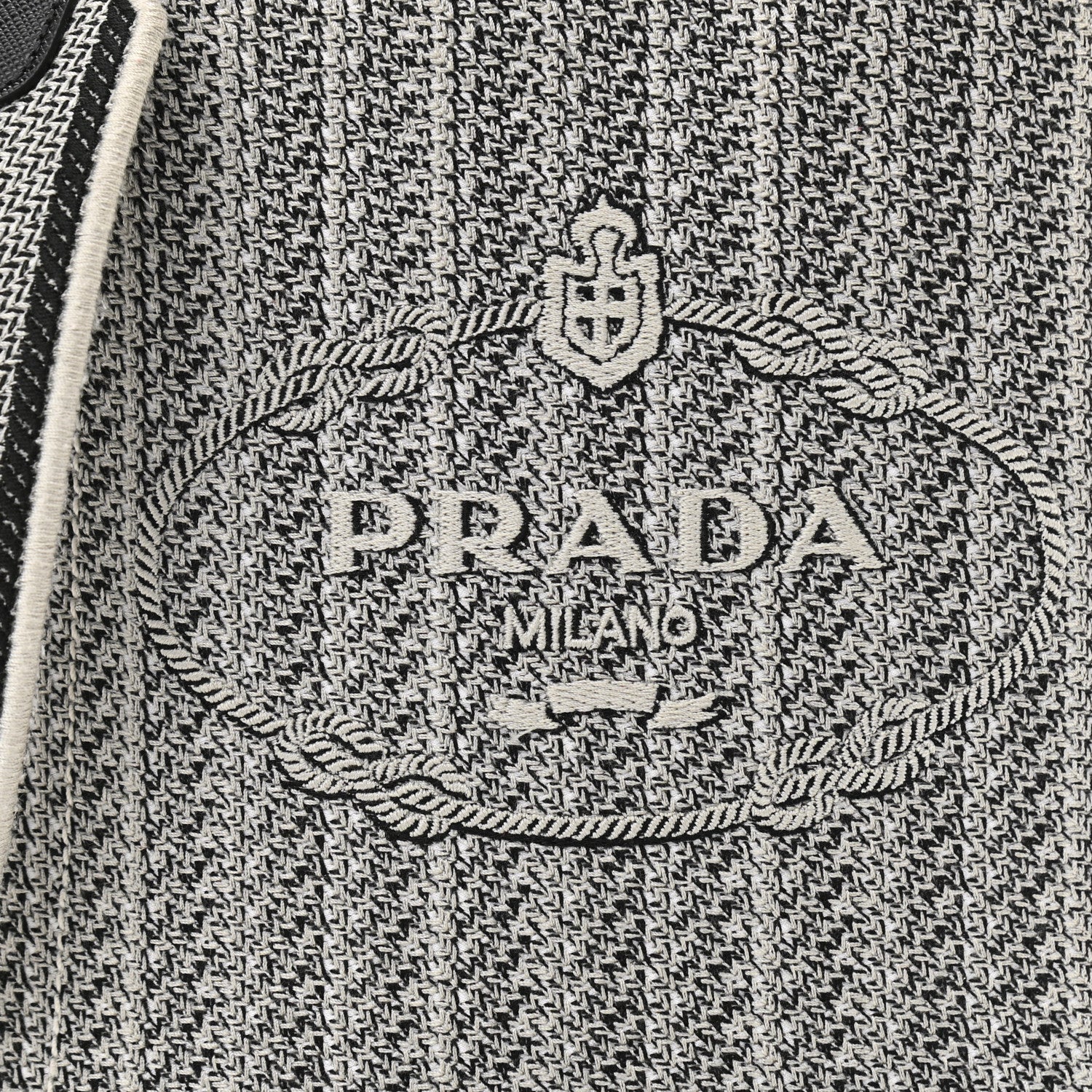 Prada Jacquard Logo Embroidered Small Tote Black Talco 7 of 9
